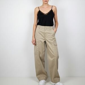 Calvin Klein Cotton Wide Leg High Waisted Baggy Cargo Pocket Pants Size 12 Khaki